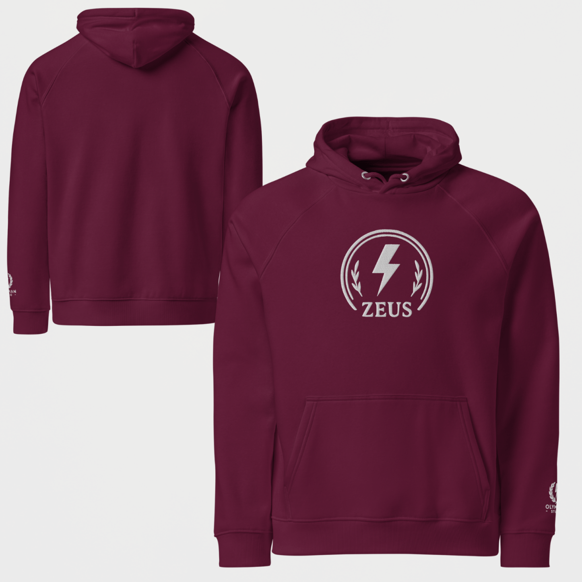 Zeus Bolt Hoodie – Embroidered Crest – premium Greek mythology streetwear by Olympian Studio