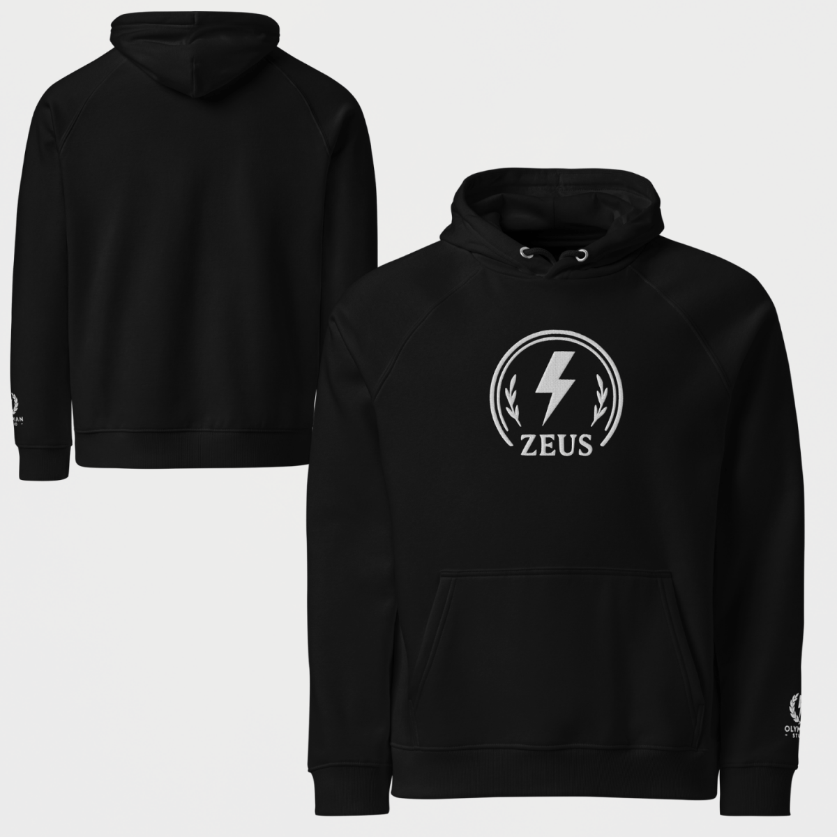 Zeus Bolt Hoodie – Embroidered Crest – premium Greek mythology streetwear by Olympian Studio