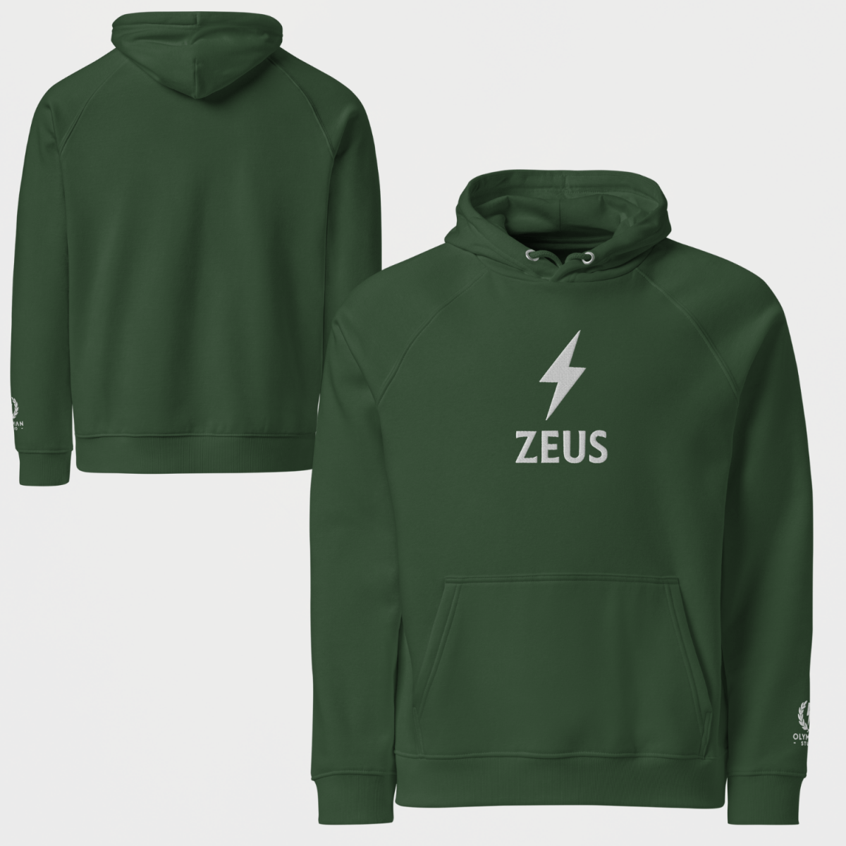 Zeus Bolt Hoodie – Embroidered Front – premium Greek mythology streetwear by Olympian Studio
