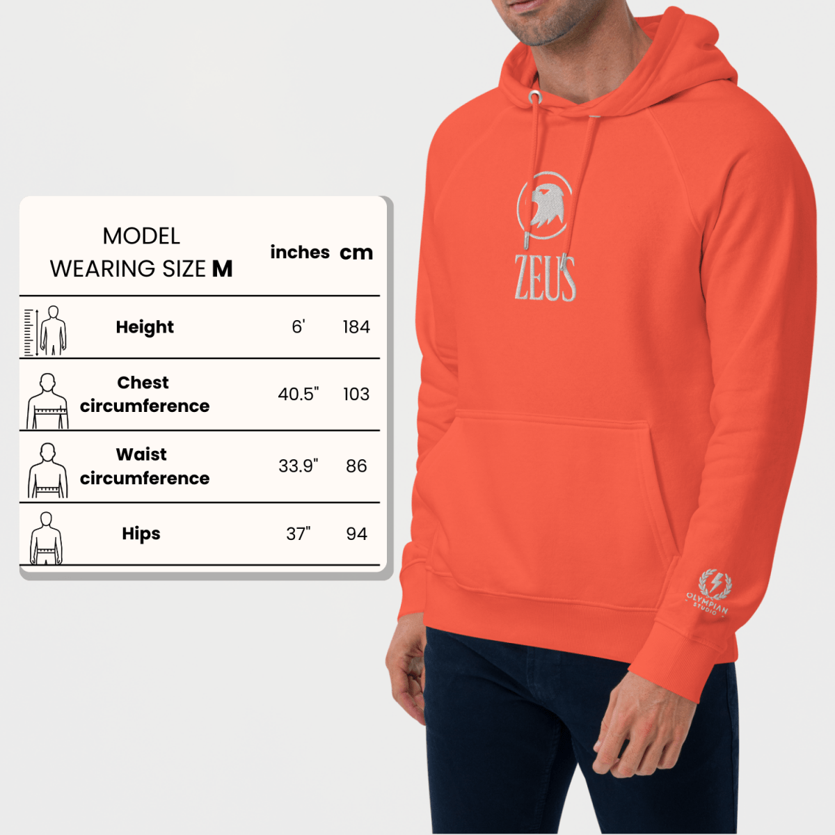 Zeus Eagle Hoodie – Embroidered Front – premium Greek mythology streetwear by Olympian Studio