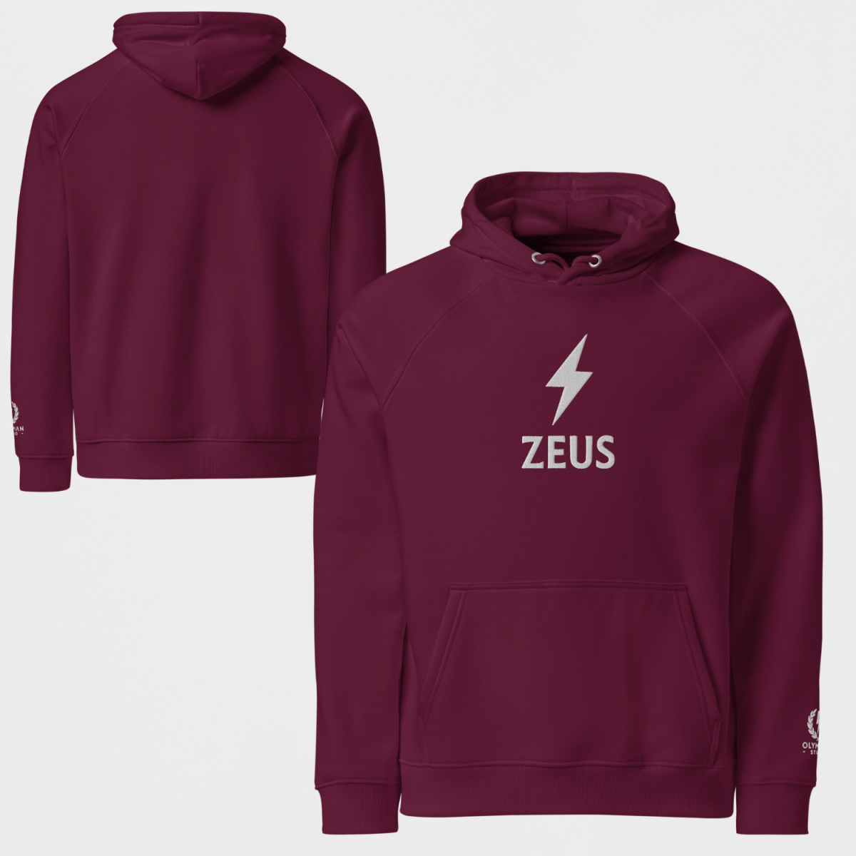 Zeus Bolt Hoodie – Embroidered Front – premium Greek mythology streetwear by Olympian Studio