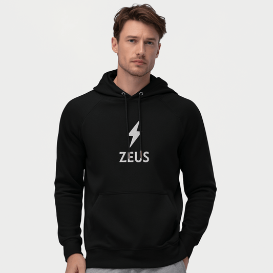Zeus Bolt Hoodie – Embroidered Front – premium Greek mythology streetwear by Olympian Studio