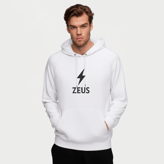 Zeus Hoodie – Embroidered Lightning Bolt Front – premium Greek mythology streetwear by Olympian Studio